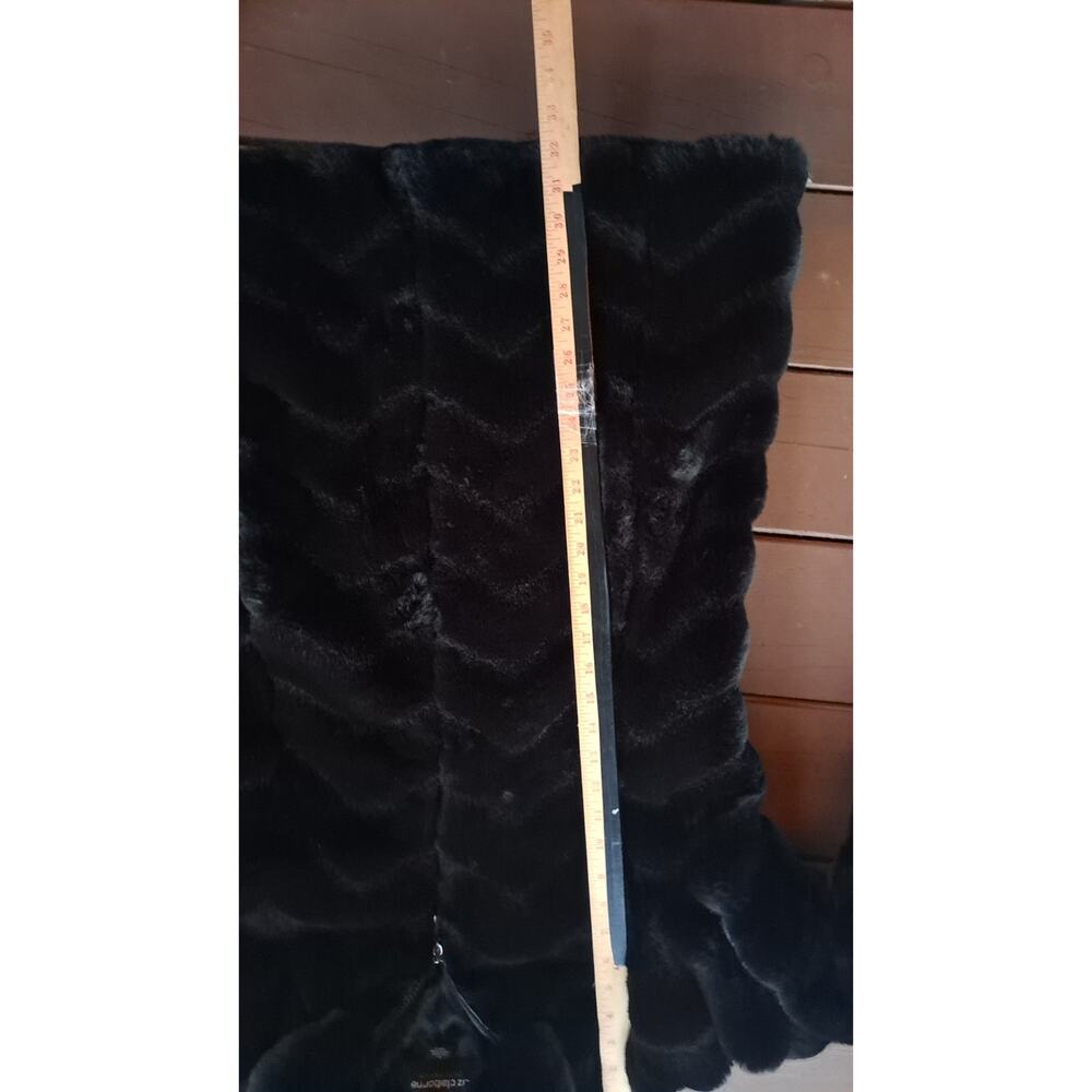 Liz Claiborne Faux Fur Black Collared Full Zip Jacket Pockets Size Large - Picture 3 of 5